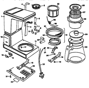 Replacement Parts Diagram and Parts List for DCM12WL  Black and Decker Coffee Maker